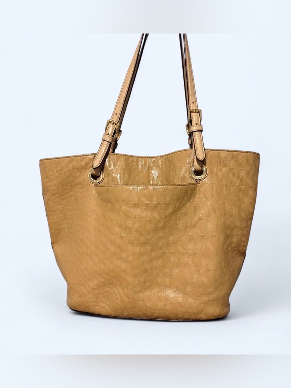 Michael Kors Nude Patent Leather MK Tote with Gold Hardware